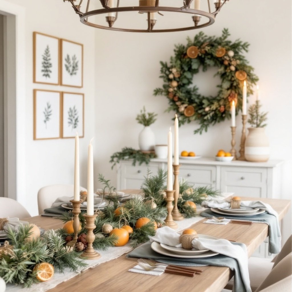  — Contemporary Christmas Interior Trends for 2024 - Sustainable Sophistication Christmas Dining Room Design a dining room with eco-friendly holiday decor that combines natural materials and sophisticated styling. This space should feel warm and inviting while aligning with environmental consciousness.
