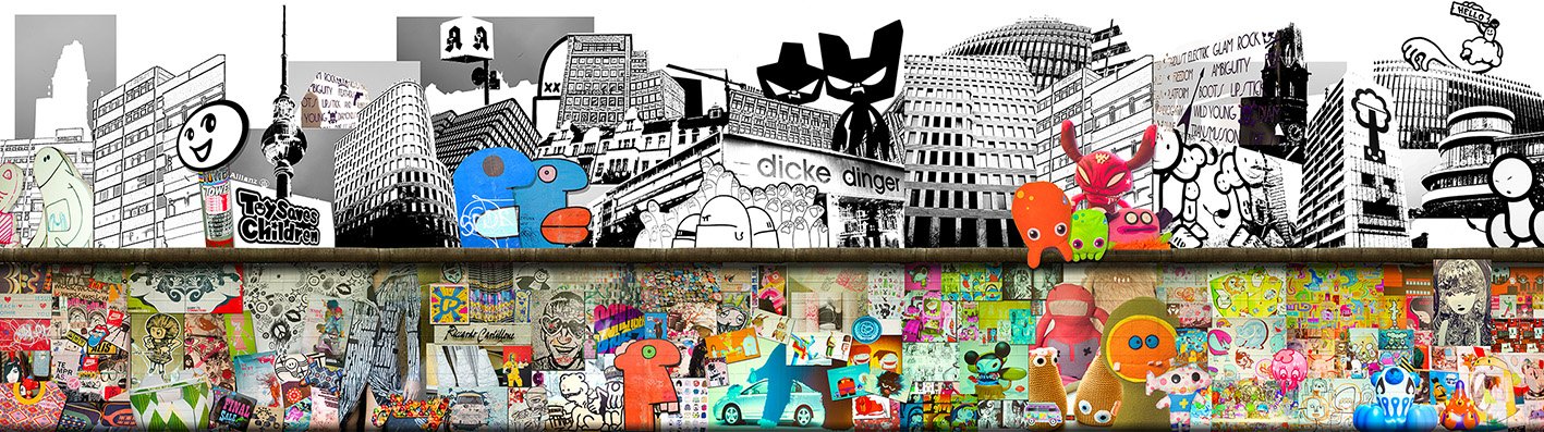  — The Art of Storytelling- Elevating Mood Boards for Creative Inspiration. Pictoplasma Conference in Berlin. Berlin Wall Storyboard-Large Berlin Wall. 2.5 m X 1m