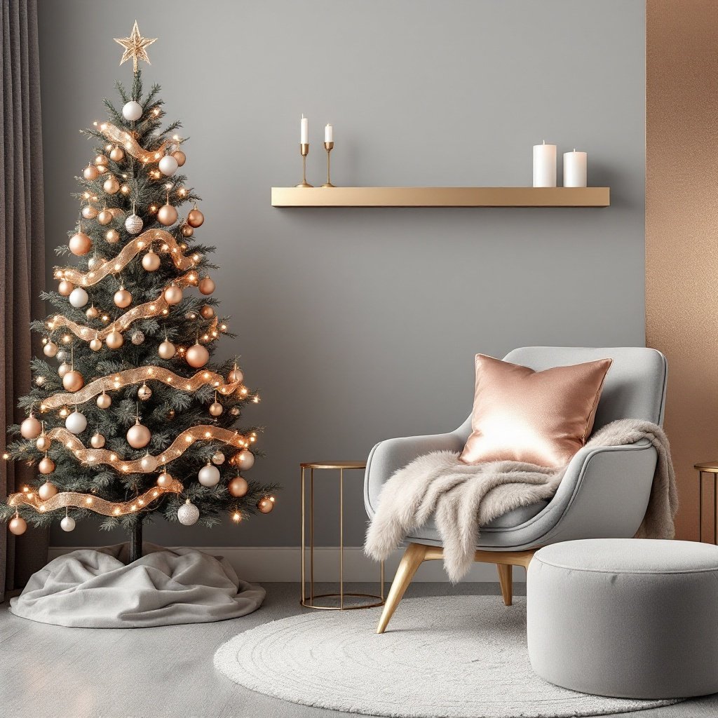 — Contemporary Christmas Interior Trends for 2024 -&nbsp;Metallic Minimalist Christmas Lounge Create a contemporary lounge featuring a metallic color palette, blending subtle warmth and sleek textures. This space should feel chic and modern, with restrained metallic accents.